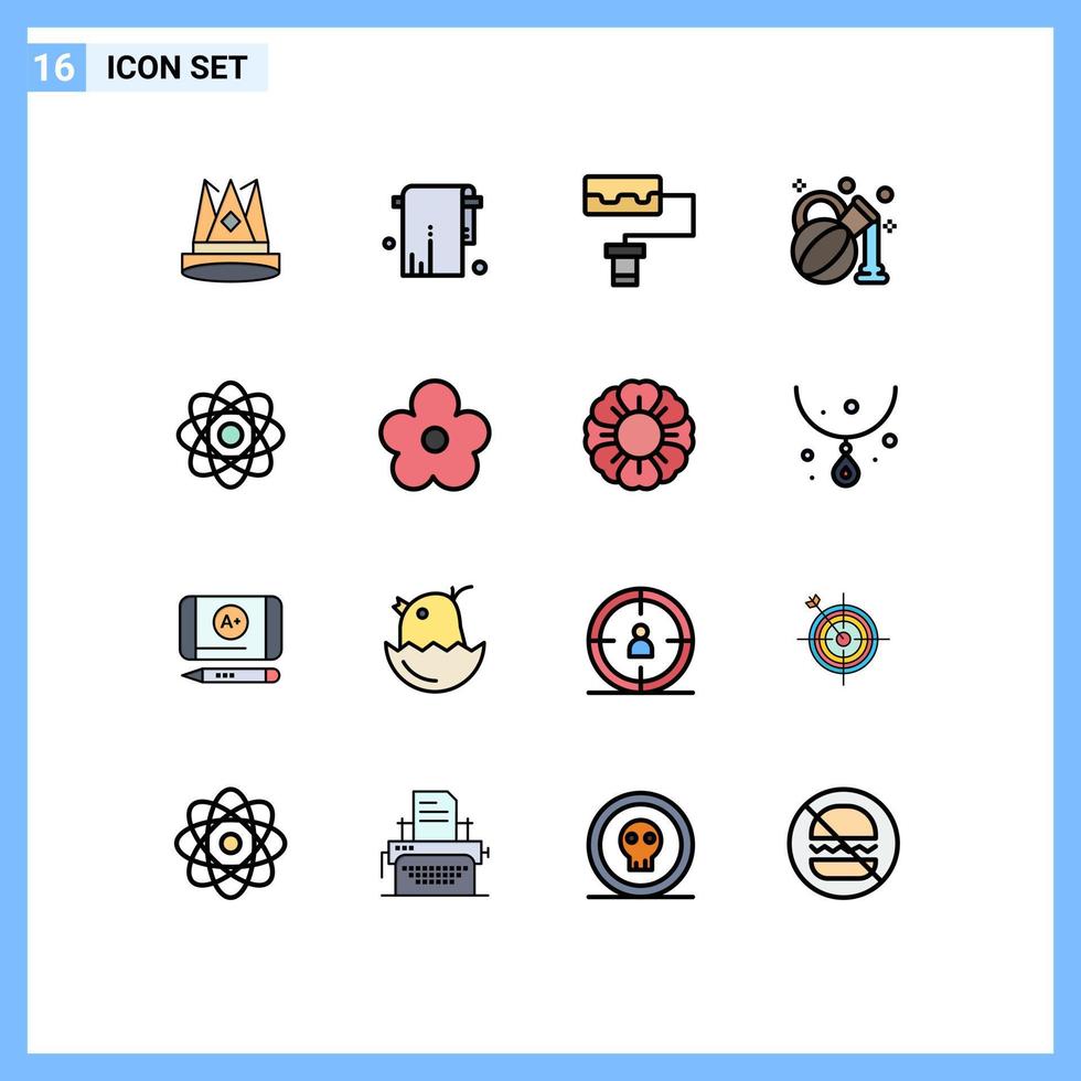 satz von 16 modernen ui symbolen symbole zeichen für chemie atom handtuch spa olive editierbare kreative vektordesignelemente vektor