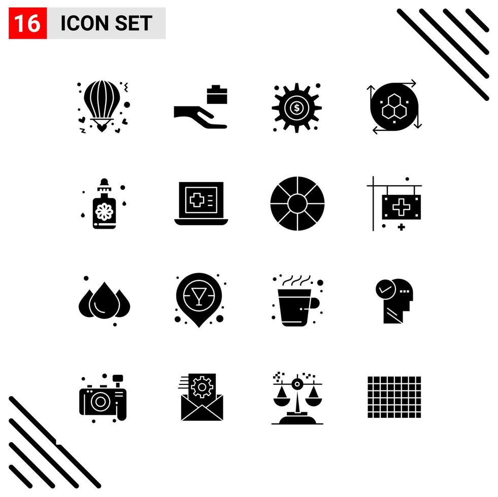 Pixel perfekter Satz von 16 soliden Symbolen Glyphen-Icon-Set für Website-Design und mobile Anwendungen Schnittstelle kreativer schwarzer Icon-Vektor-Hintergrund vektor