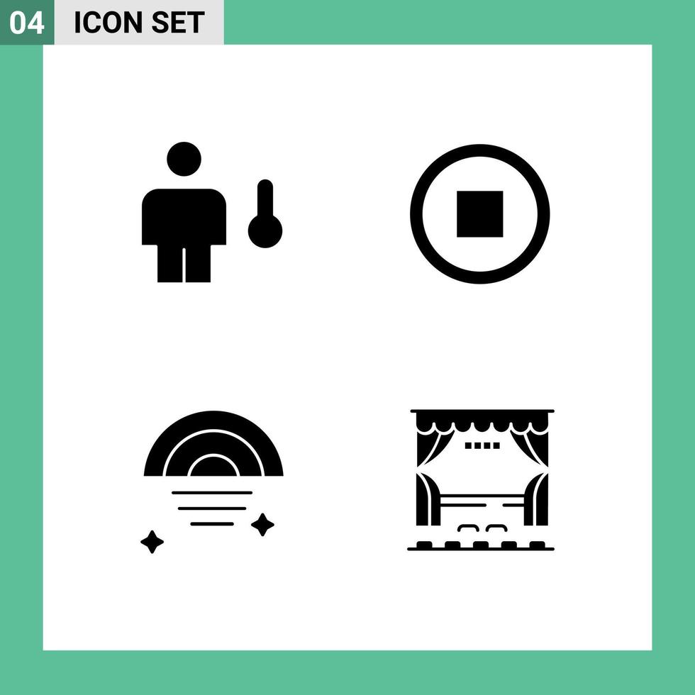moderner Satz von 4 soliden Glyphen und Symbolen wie Avatar regnerisches menschliches Interface Wetter editierbare Vektordesign-Elemente vektor