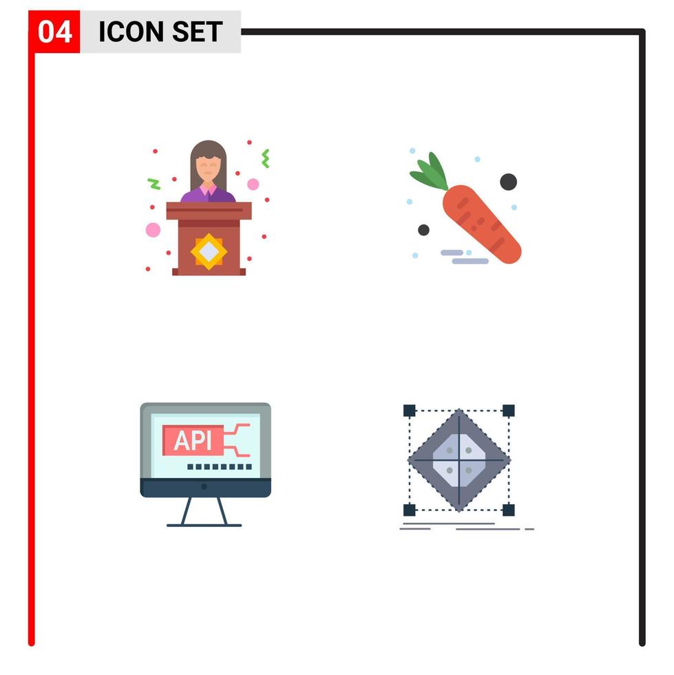 universelle Symbolsymbole Gruppe von 4 modernen flachen Symbolen von Politiker Code Frau Ernährung Bildung editierbare Vektordesign-Elemente vektor