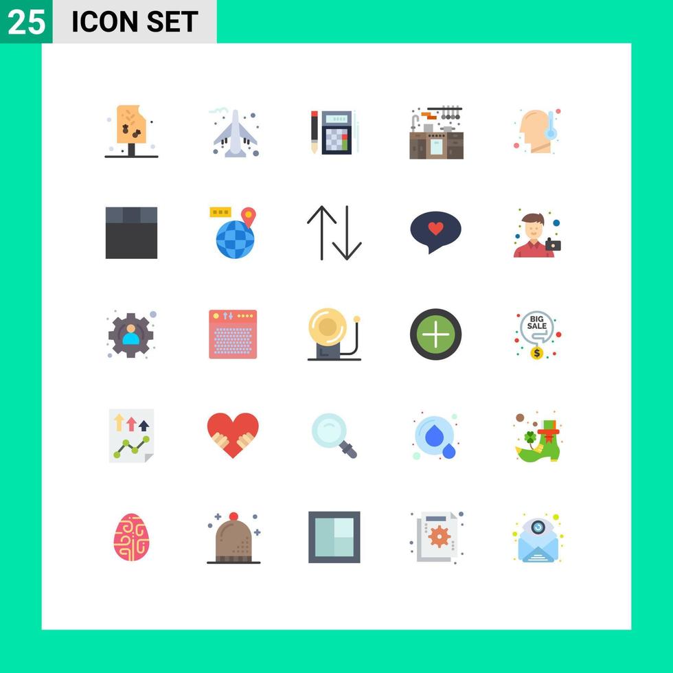 moderner Satz von 25 flachen Farben Piktogramm von Fieber Virus Calc Küchenset Schrank editierbare Vektordesign-Elemente vektor