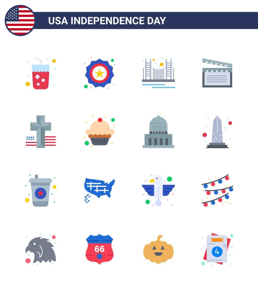 4:e juli USA Lycklig oberoende dag ikon symboler grupp av 16 modern flats av USA movis bro amerikan turism redigerbar USA dag vektor design element