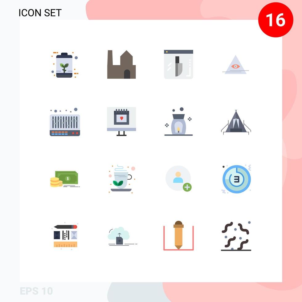 modern uppsättning av 16 platt färger pictograph av mixer pyramid industri illuminati säkerhet redigerbar packa av kreativ vektor design element