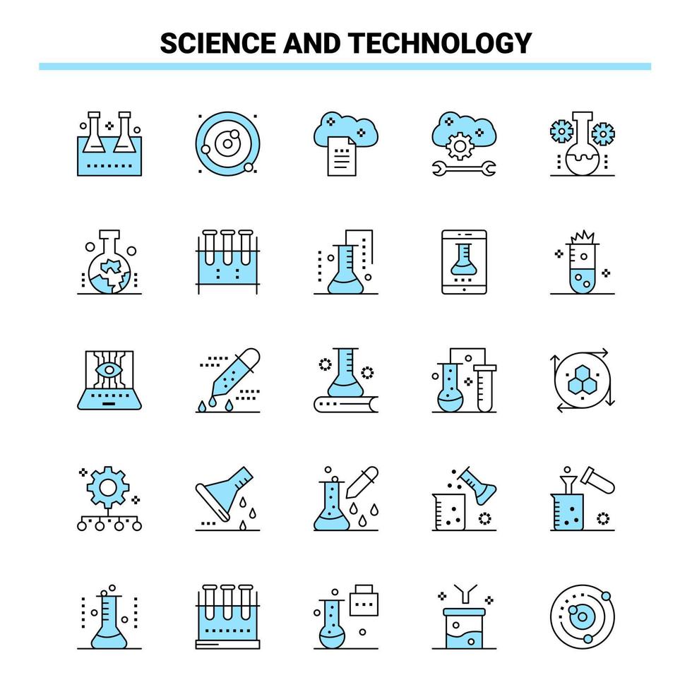 25 Wissenschaft und Technologie Schwarz-Blau-Icon-Set kreatives Icon-Design und Logo-Vorlage kreativer schwarzer Icon-Vektor-Hintergrund vektor