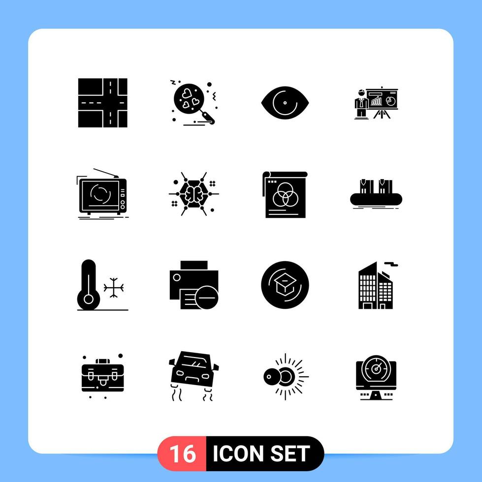 Stock Vector Icon Pack mit 16 Zeilenzeichen und Symbolen für Mind-TV-Präsentation-Werbung-TV-editierbare Vektordesign-Elemente