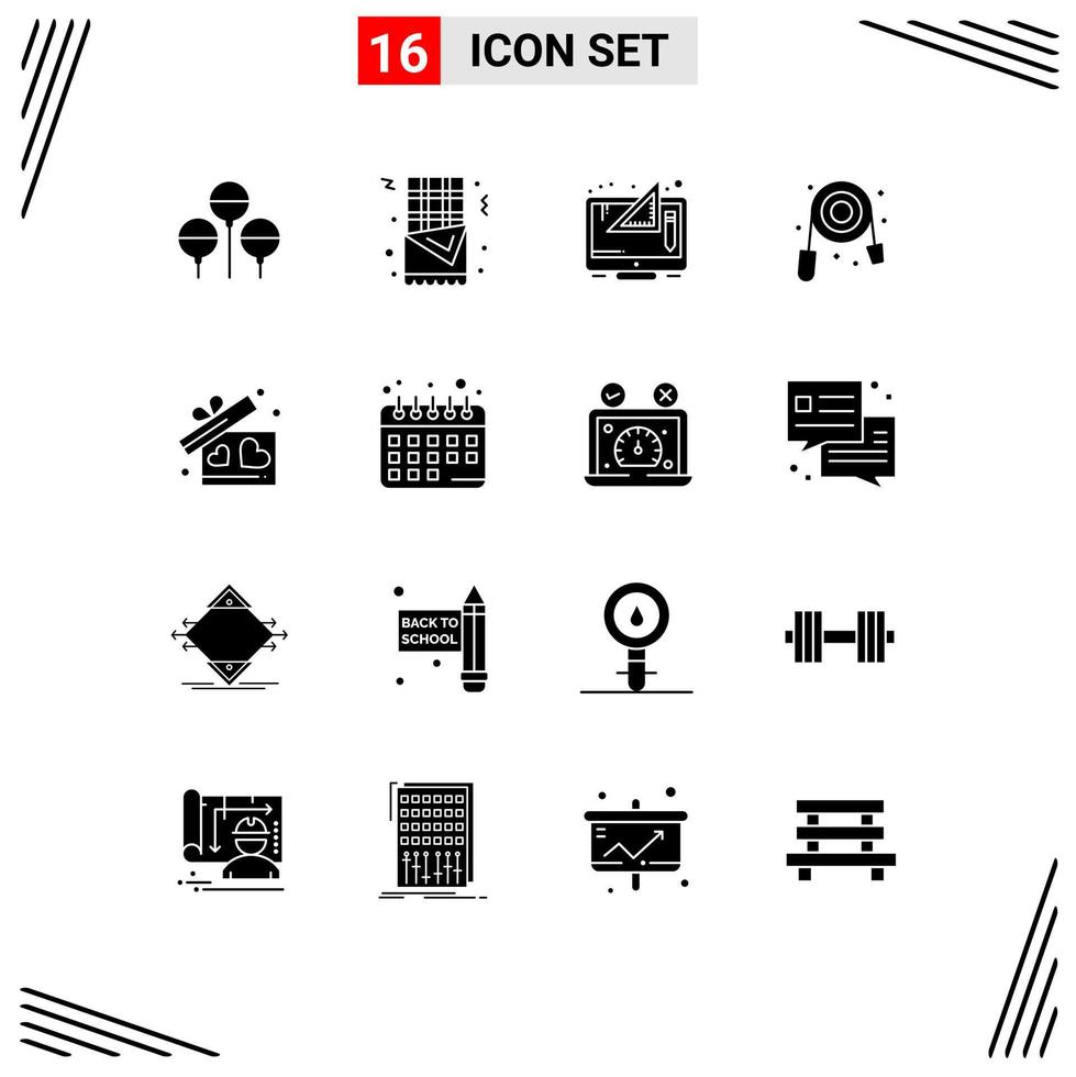 uppsättning av 16 modern ui ikoner symboler tecken för hjärta gåva digital VVS mekanisk redigerbar vektor design element
