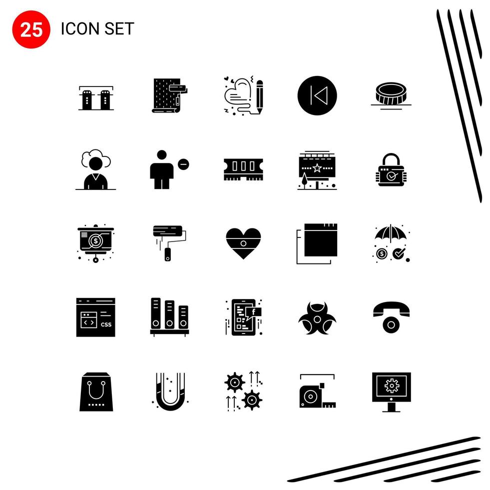 universell ikon symboler grupp av 25 modern fast glyfer av musik pilar tapet pil vänster bröllop redigerbar vektor design element