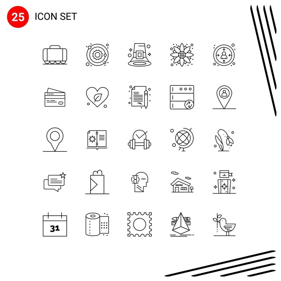 Packung mit 25 modernen Linien Zeichen und Symbolen für Web-Printmedien wie Kundenerntedank Herbst Sonnenblume Herbst editierbare Vektordesign-Elemente vektor