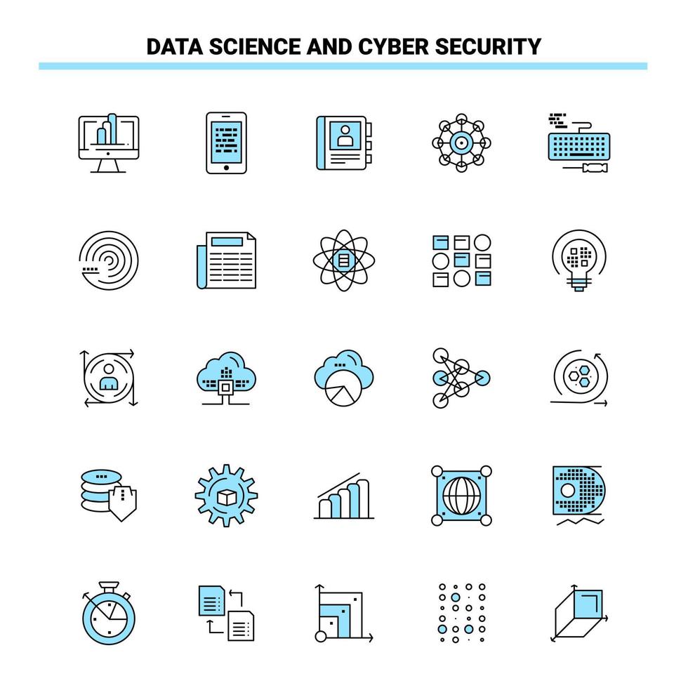 25 Datenwissenschaft und Cybersicherheit Schwarz-Blau-Icon-Set kreatives Icon-Design und Logo-Vorlage kreativer schwarzer Icon-Vektor-Hintergrund vektor