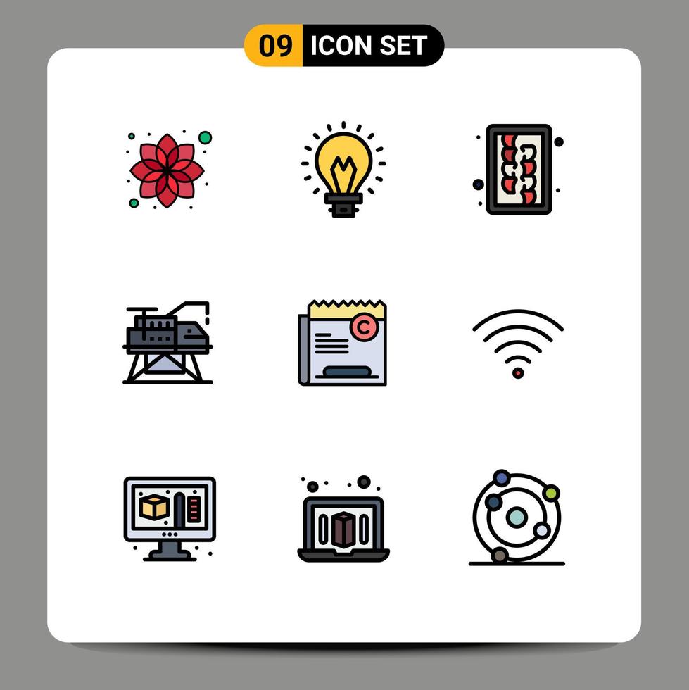 universell ikon symboler grupp av 9 modern fylld linje platt färger av upphovsrätt plattform hackning laboratorium konstruktion redigerbar vektor design element