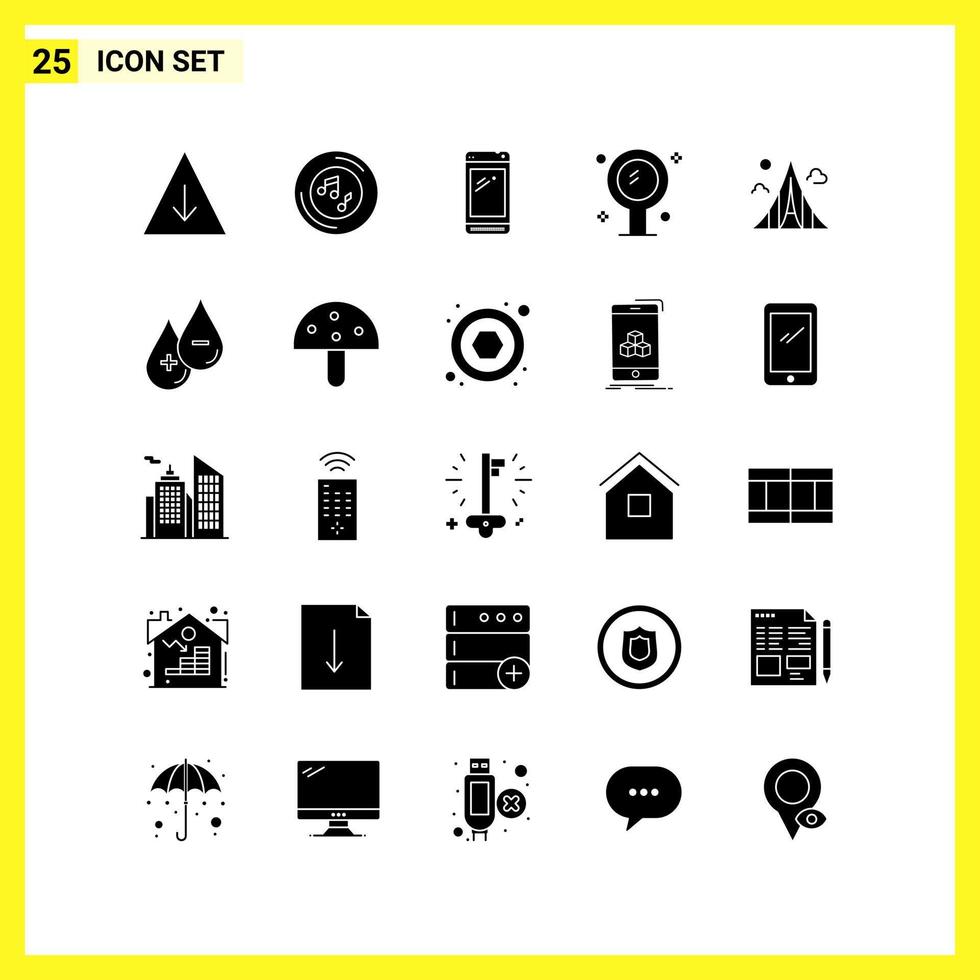 25 ikon uppsättning enkel fast symboler glyf tecken på vit bakgrund för hemsida design mobil tillämpningar och skriva ut media kreativ svart ikon vektor bakgrund