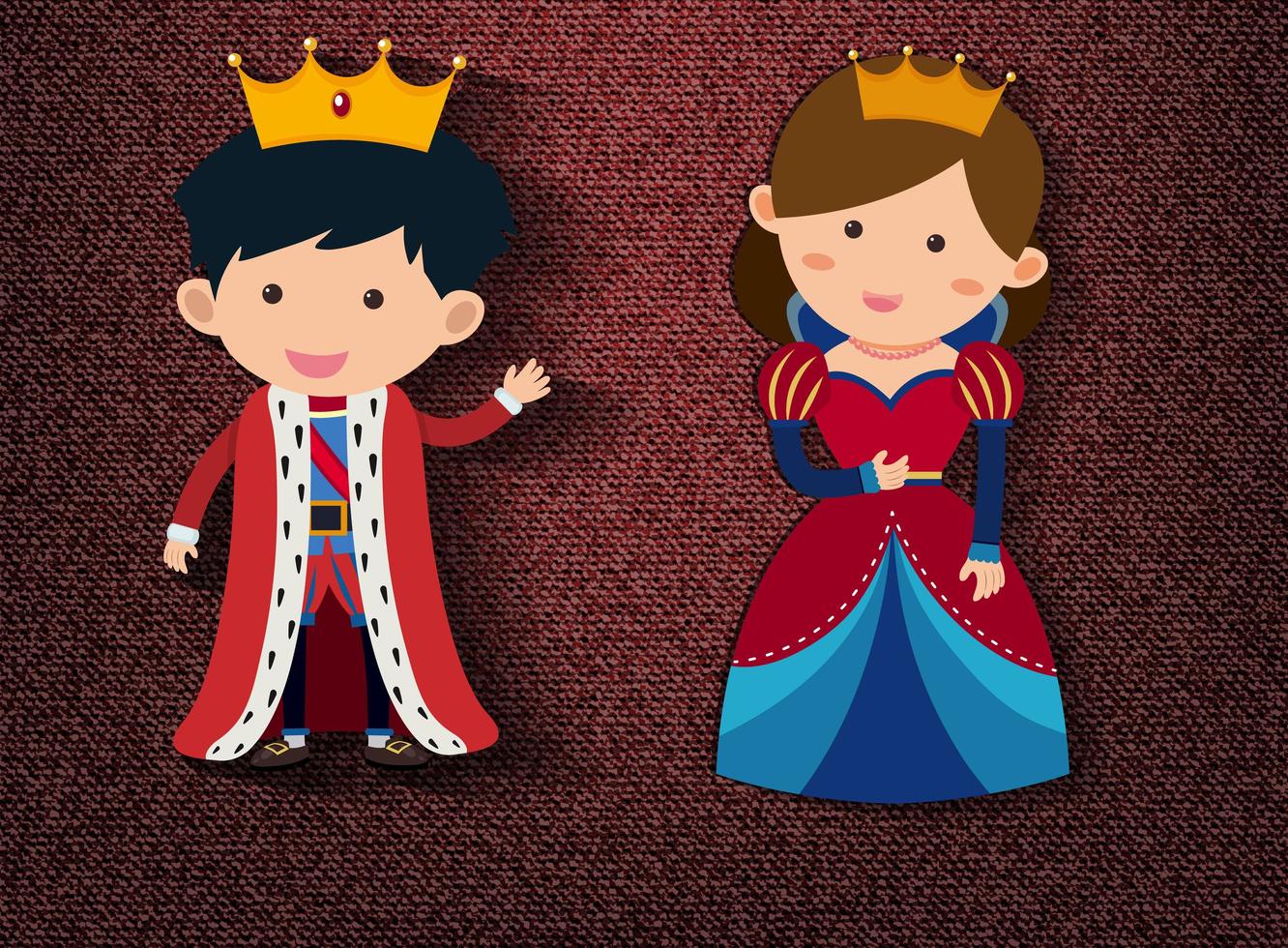 kleine König und Königin Zeichentrickfigur auf rotem Hintergrund vektor