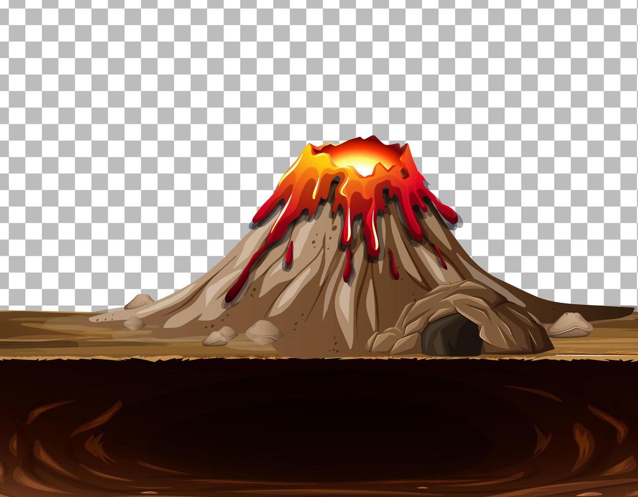 Vulkanausbruch mit Höhle auf transparentem Hintergrund vektor