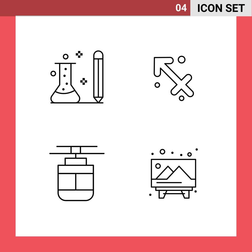 grupp av 4 fylld linje platt färger tecken och symboler för utbildning luft inlärning sagittarius spårvagn redigerbar vektor design element