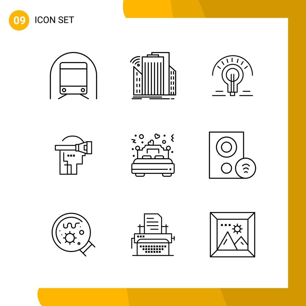 9 Icon Set Line Style Icon Pack Umrisssymbole isoliert auf weißem Hintergrund für reaktionsschnelle Website, die kreativen schwarzen Icon-Vektorhintergrund entwirft vektor