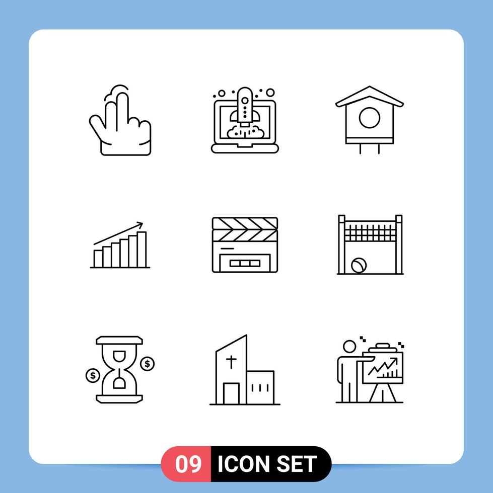 Aktienvektor-Icon-Paket mit 9 Zeilenzeichen und Symbolen für die Analyse von Marktgeschäftshausanalysen editierbare Vektordesign-Elemente vektor