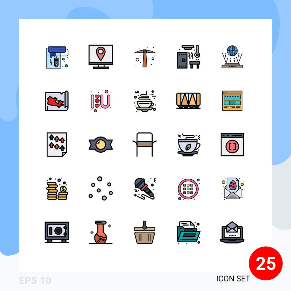 modern uppsättning av 25 fylld linje platt färger pictograph av internet bastu sida koppla av verktyg redigerbar vektor design element
