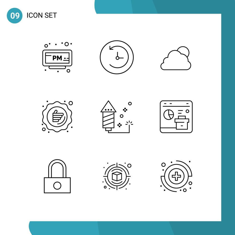 Gliederungspaket mit 9 universellen Symbolen für die Cloud-Werbung für den Verkauf von Veranstaltungen garantieren bearbeitbare Vektordesign-Elemente vektor