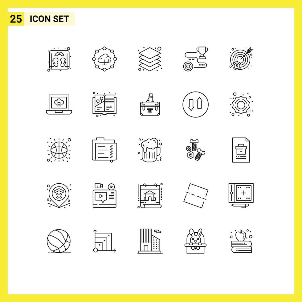 25 användare gränssnitt linje packa av modern tecken och symboler av mål pengar server vinna Framgång redigerbar vektor design element