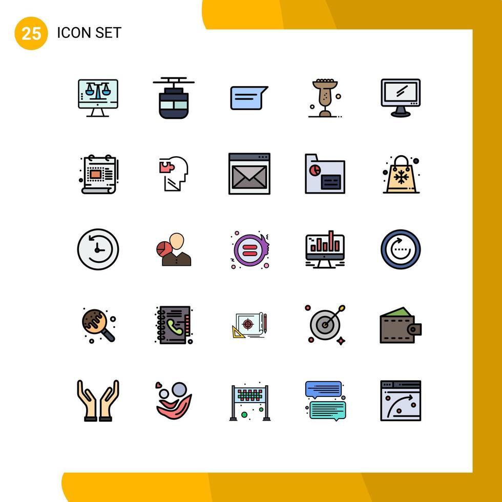 Stock Vector Icon Pack mit 25 Linienzeichen und Symbolen für Monitor Mardi Gras Chat Eat Bowl editierbare Vektordesign-Elemente
