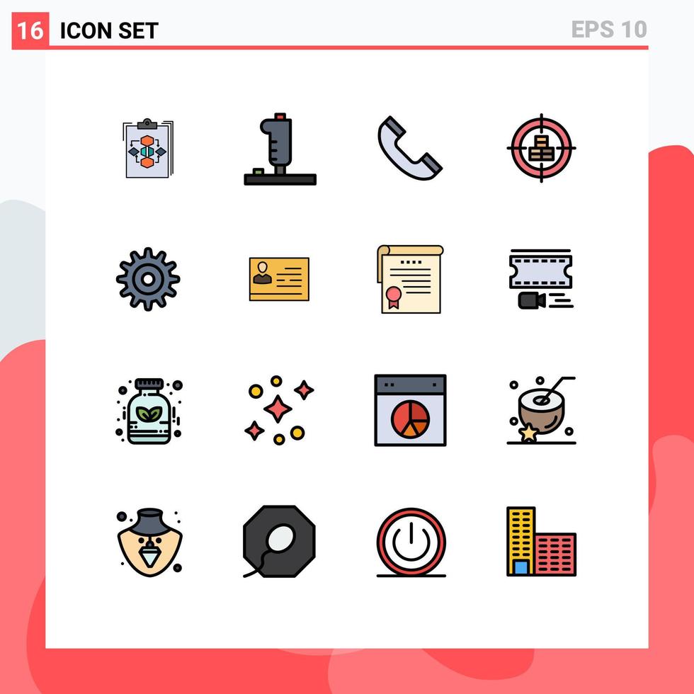 16 thematische Vektor-Flachfarben gefüllte Linien und editierbare Symbole des Ziel-Fadenkreuzgeräts Kaufen Sie telefonisch editierbare kreative Vektordesign-Elemente vektor