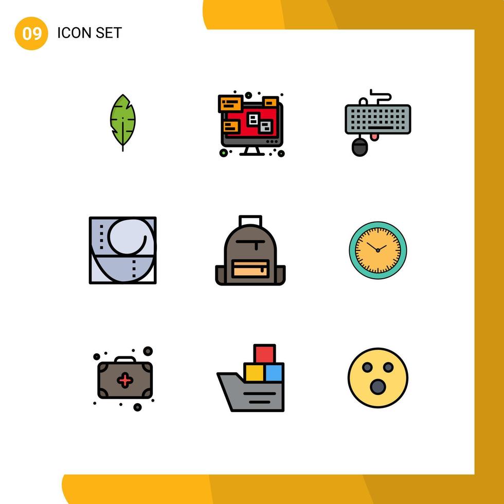 9 universell fylld linje platt färger uppsättning för webb och mobil tillämpningar väska vetenskap gränssnitt andel gyllene förhållande redigerbar vektor design element