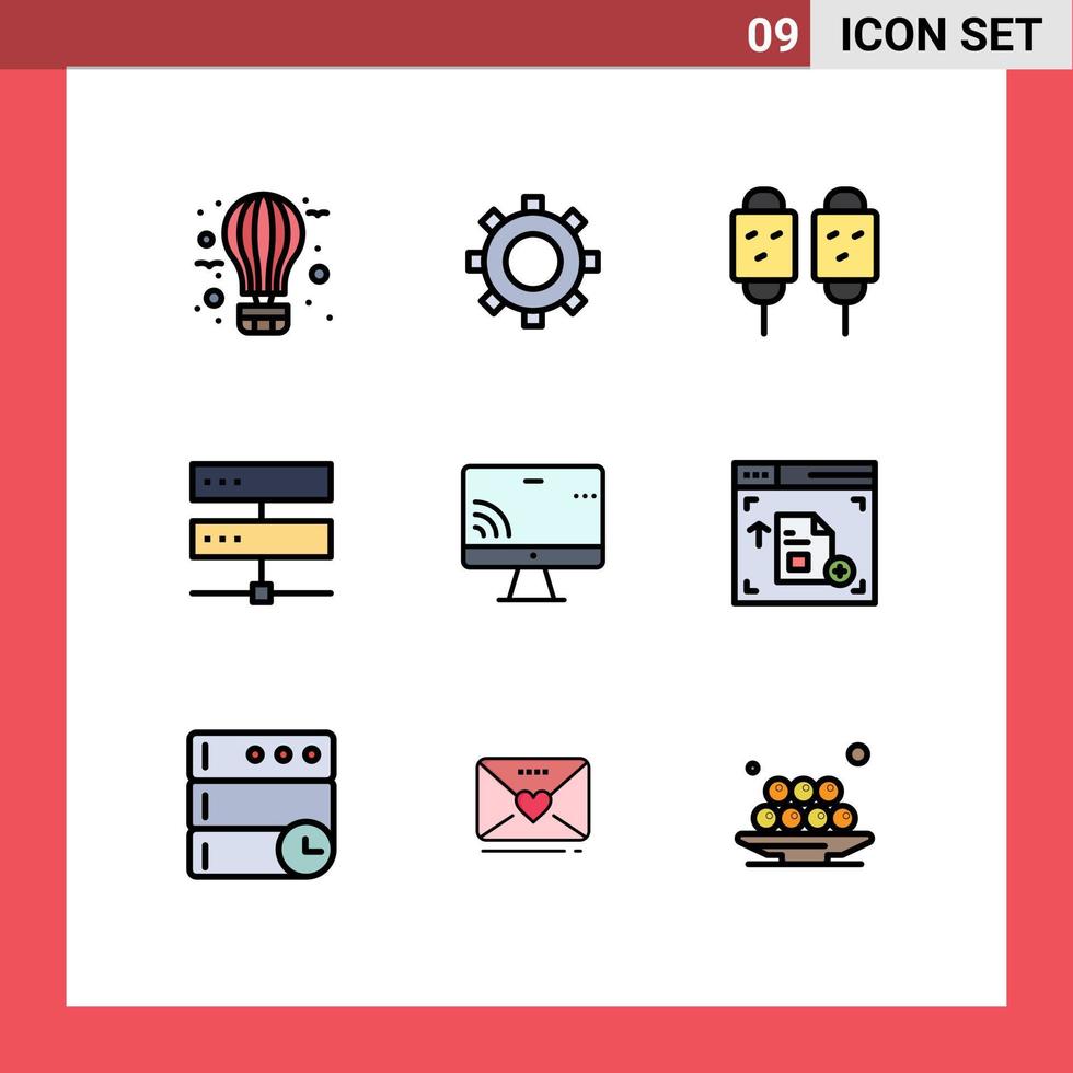 9 universelle Fillline-Flachfarben für Web- und mobile Anwendungen Netzwerk digitale Maisdatenbank Street Food editierbare Vektordesign-Elemente vektor