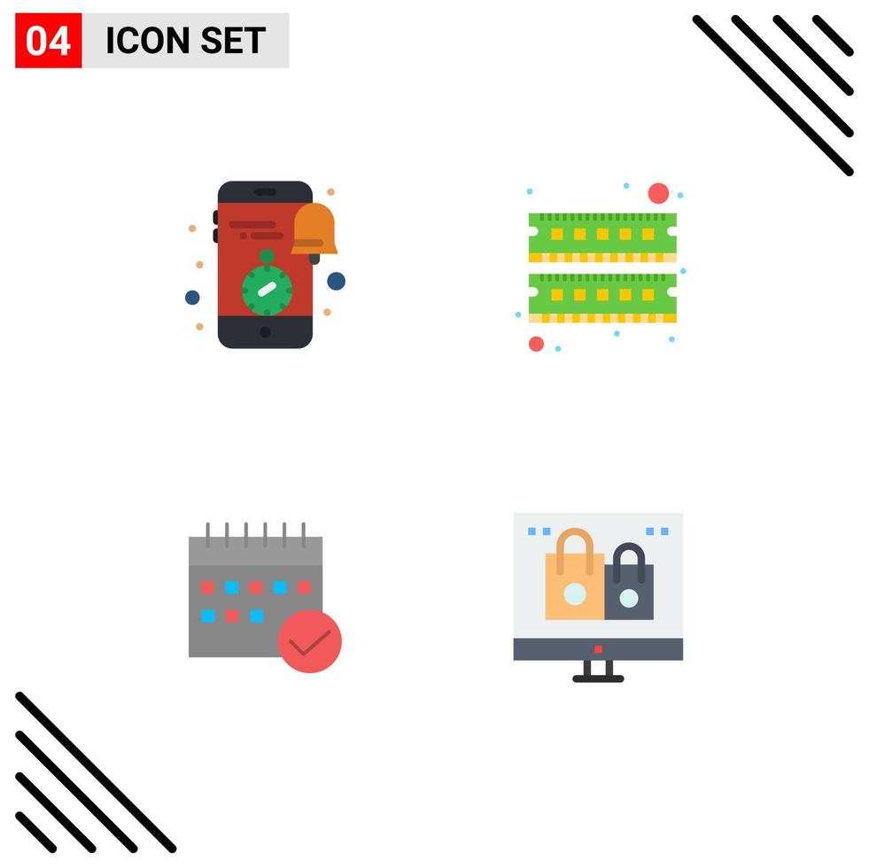 modern uppsättning av 4 platt ikoner pictograph av mobil schema klocka enhet företag redigerbar vektor design element