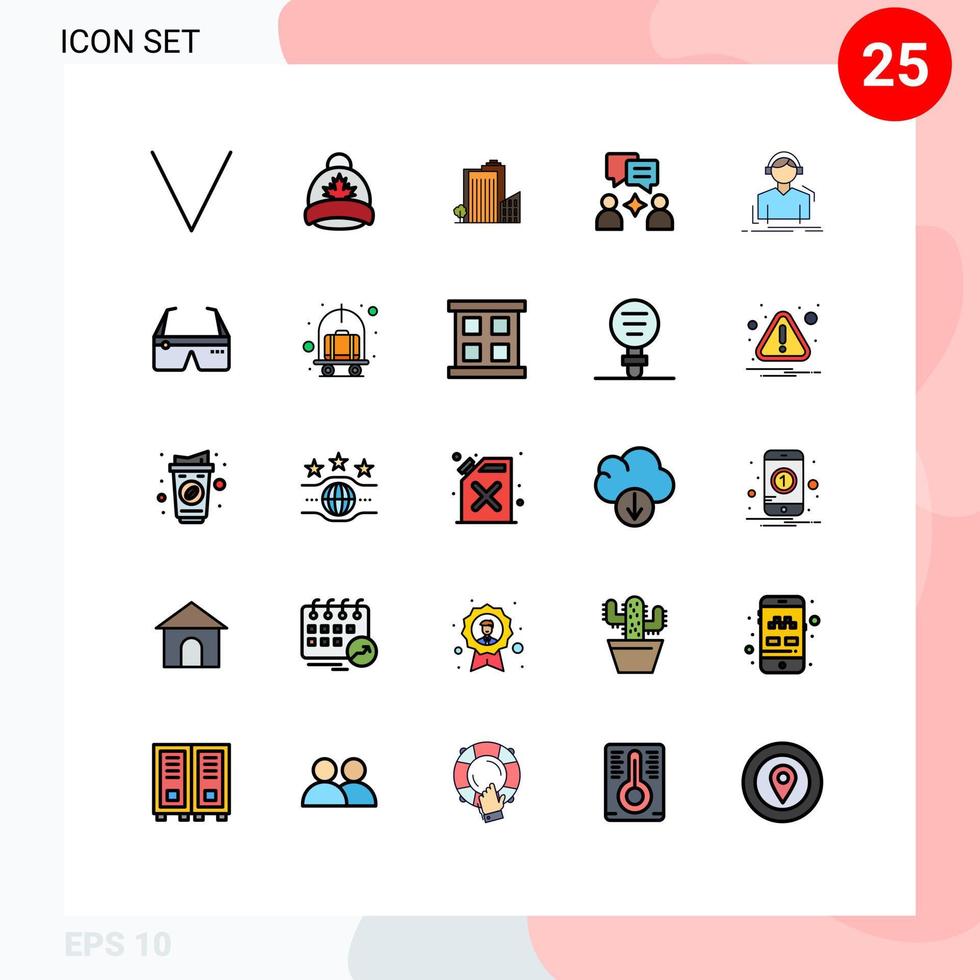 25 universell fylld linje platt Färg tecken symboler av lyssna ingenjör bygga chattar man redigerbar vektor design element