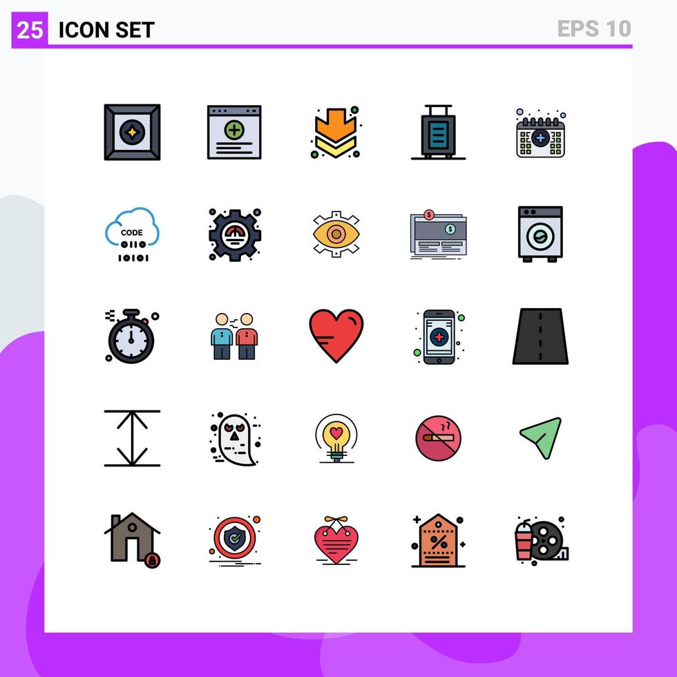 användare gränssnitt packa av 25 grundläggande fylld linje platt färger av kodning tid full medicinsk utnämning redigerbar vektor design element