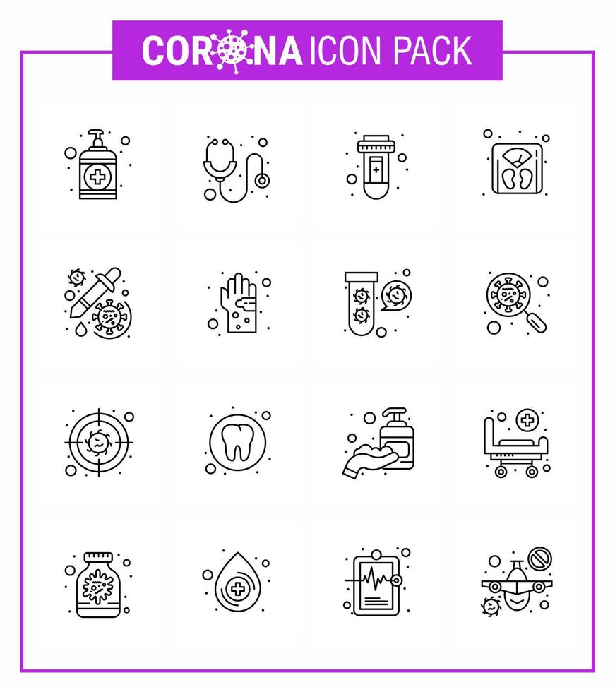 Coronavirus-Bewusstseinssymbol 16-zeilige Symbole Symbol enthalten Medizinmaschine Blutgewichtsmanagement Virus-Coronavirus 2019nov-Krankheitsvektor-Designelemente vektor