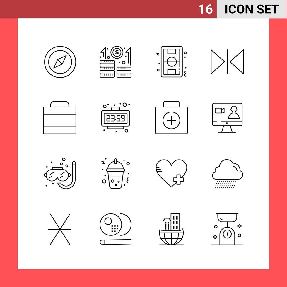 16 Icon Pack Line Style Umrisssymbole auf weißem Hintergrund einfache Zeichen für die allgemeine Gestaltung kreativer schwarzer Icon-Vektor-Hintergrund vektor