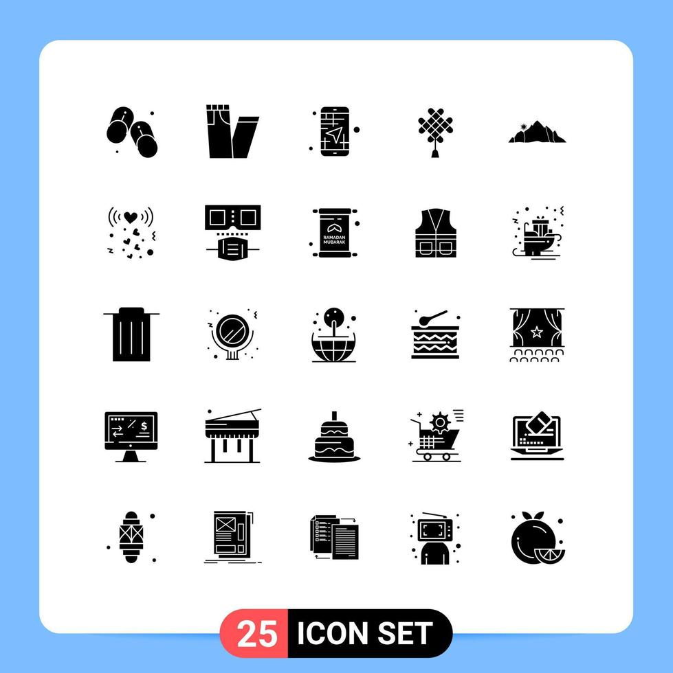 uppsättning av 25 vektor fast glyfer på rutnät för landskap dekoration app kinesisk kinesisk knut redigerbar vektor design element