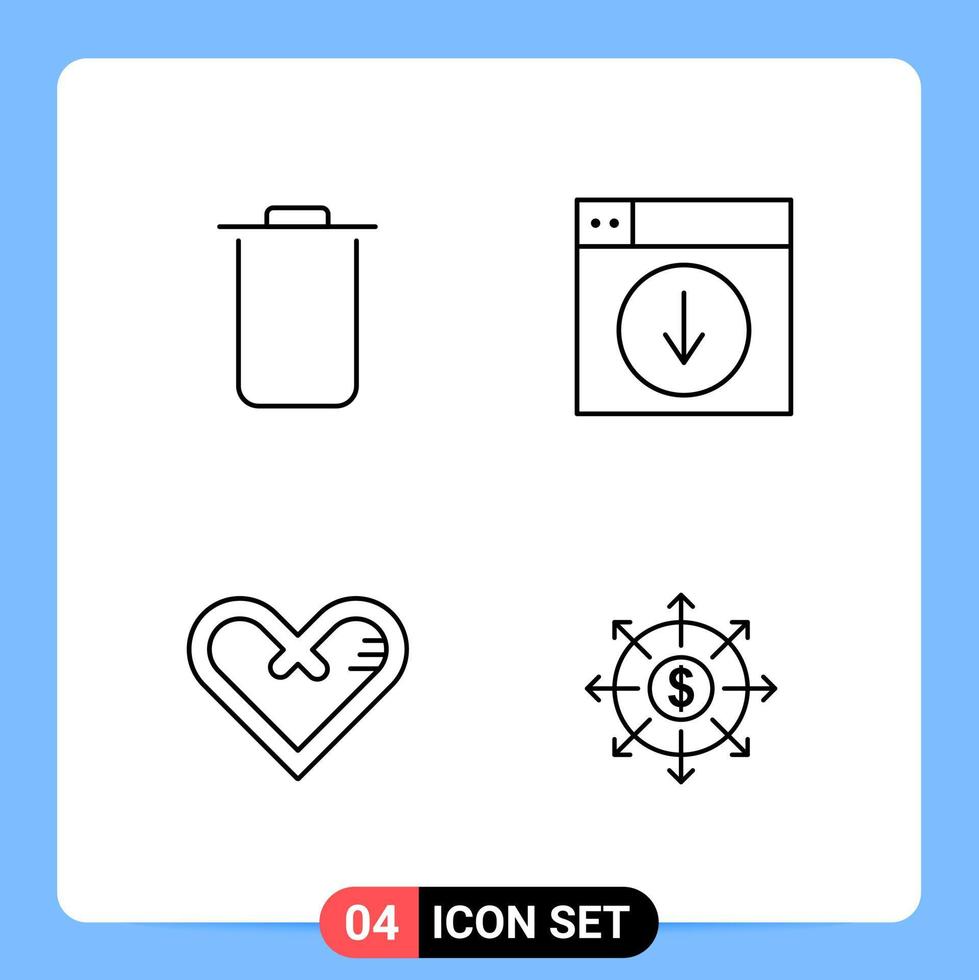 4 linje svart ikon packa översikt symboler för mobil appar isolerat på vit bakgrund 4 ikoner uppsättning kreativ svart ikon vektor bakgrund