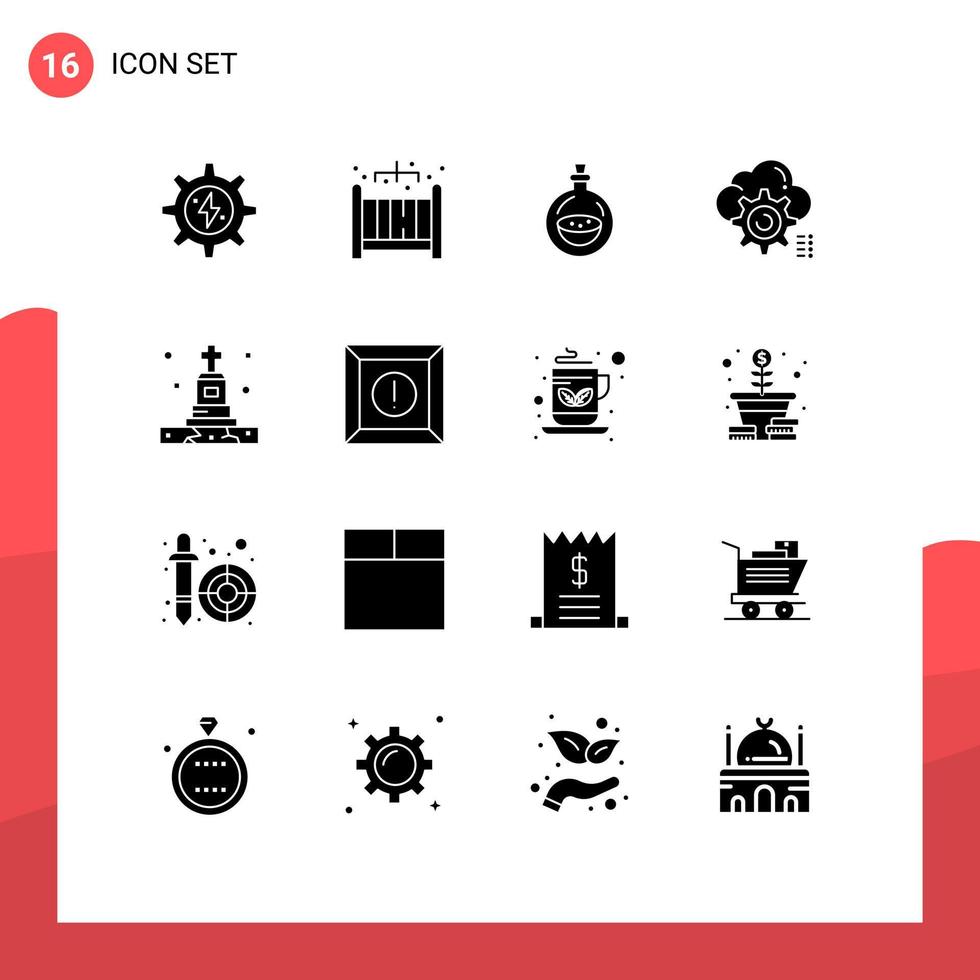 piktogram uppsättning av 16 enkel fast glyfer av begravning configure flaska datoranvändning miljö redigerbar vektor design element