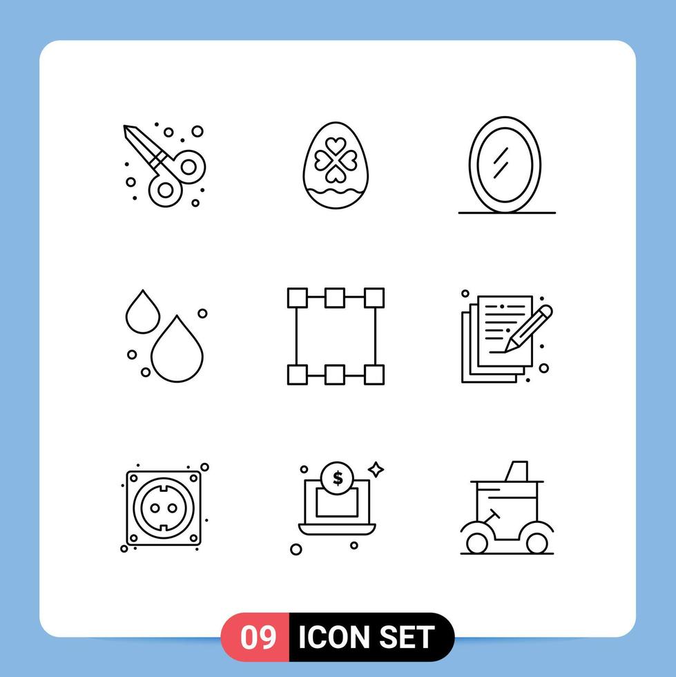 Stock Vector Icon Pack mit 9 Zeilenzeichen und Symbolen für Kunst Poesie Spiegelrechteck Pfad editierbare Vektordesign-Elemente