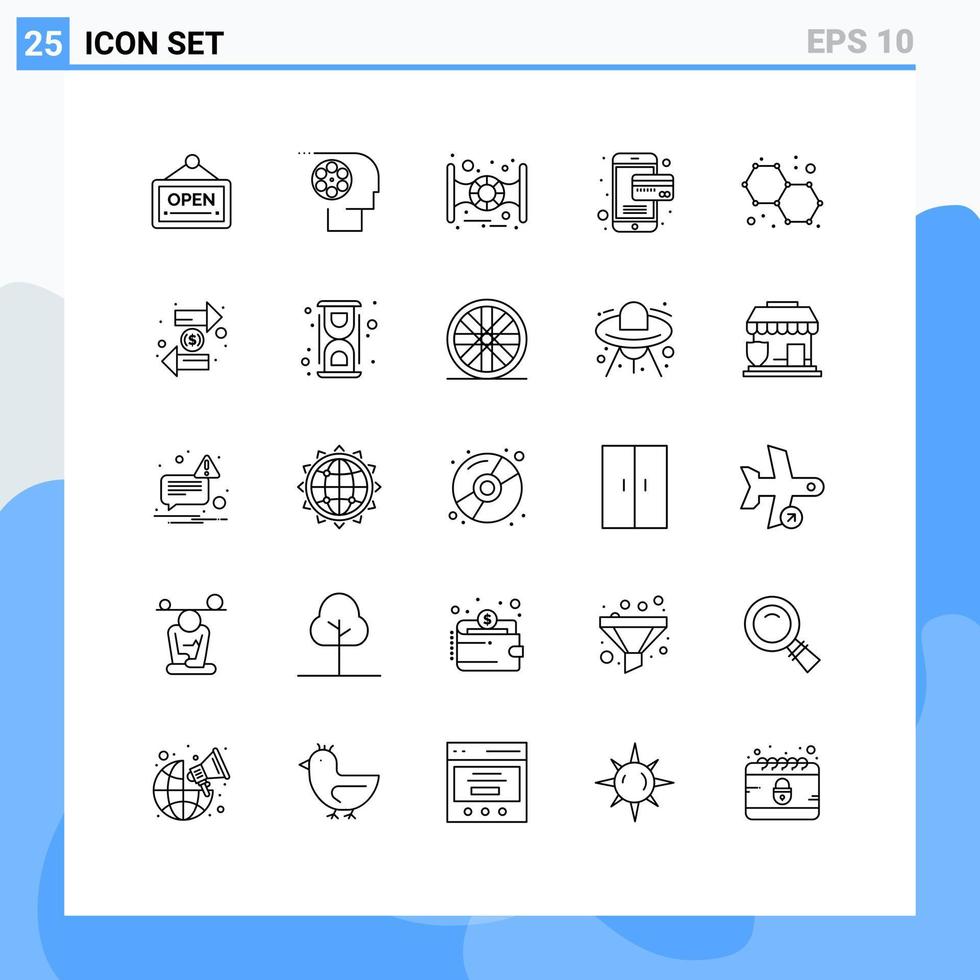 25 linje begrepp för webbplatser mobil och appar molekyl atomer personal betalning kort redigerbar vektor design element