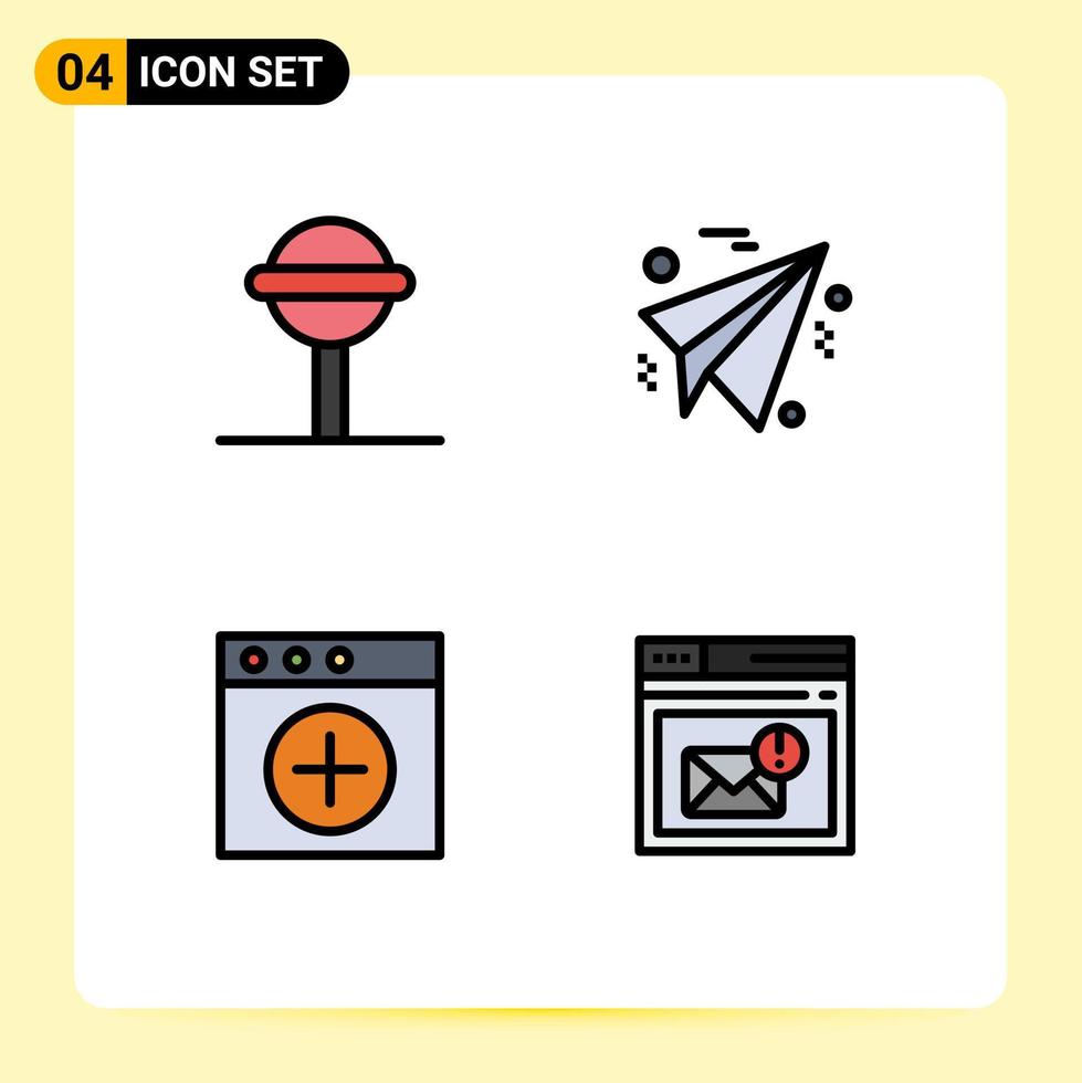 modern uppsättning av 4 fylld linje platt färger pictograph av godis browser företag app post redigerbar vektor design element