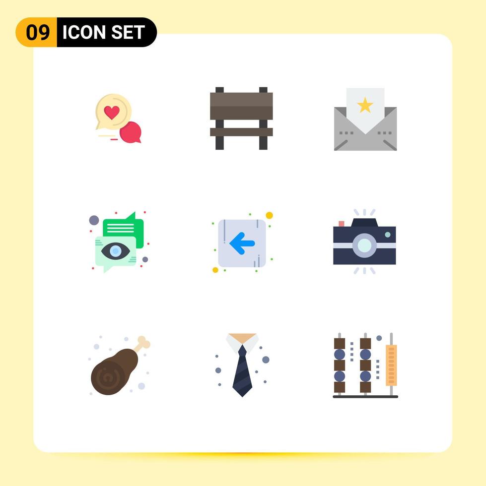 modern uppsättning av 9 platt färger pictograph av pil öga interiör kommunikation bubbla redigerbar vektor design element