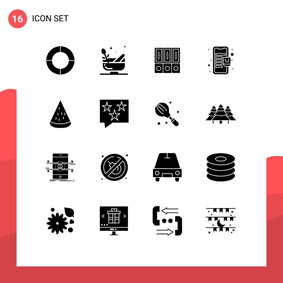 grupp av 16 fast glyfer tecken och symboler för efterrätt mobil arkiv köpcenter mappar redigerbar vektor design element