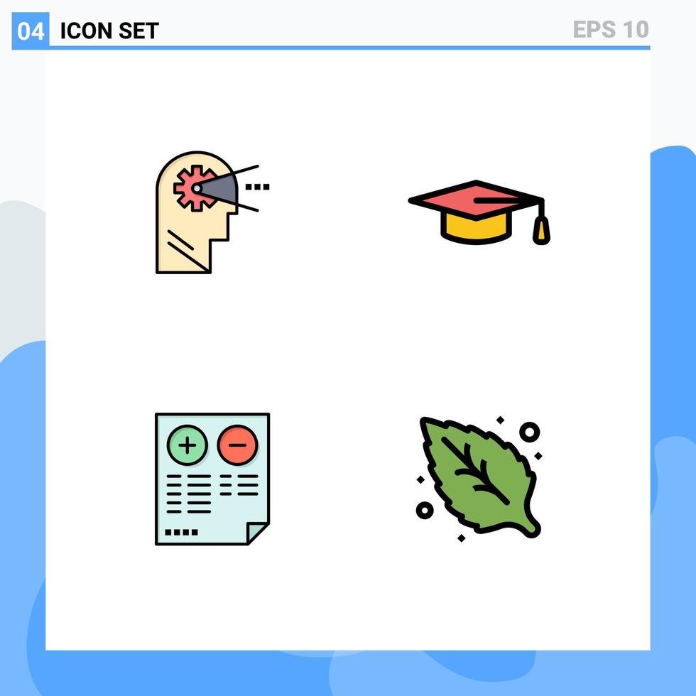 redigerbar vektor linje packa av 4 enkel fylld linje platt färger av kognitiv dokumentera huvud gradering hatt minus- redigerbar vektor design element