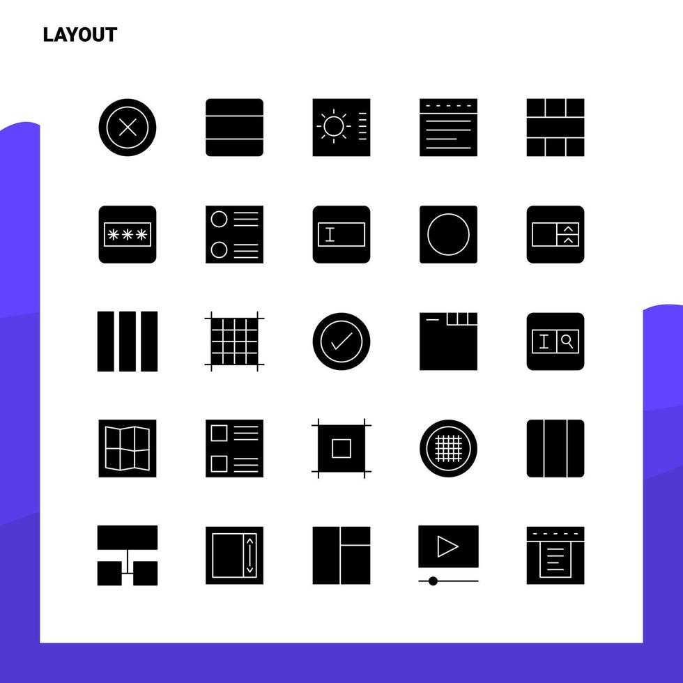 25 Layout-Icon-Set solide Glyphen-Icon-Vektor-Illustrationsvorlage für Web- und mobile Ideen für Unternehmen vektor