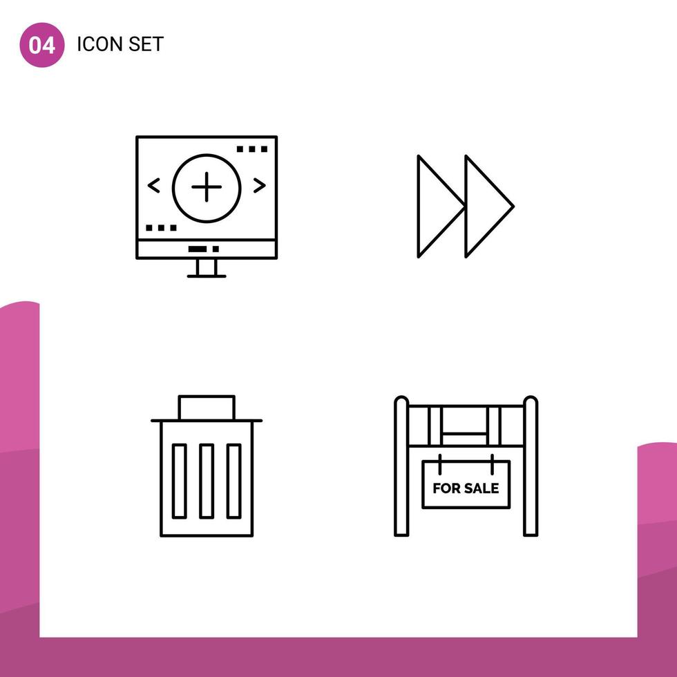 packa av 4 kreativ fylld linje platt färger av dator radera förstoringsglas framåt- skräp redigerbar vektor design element