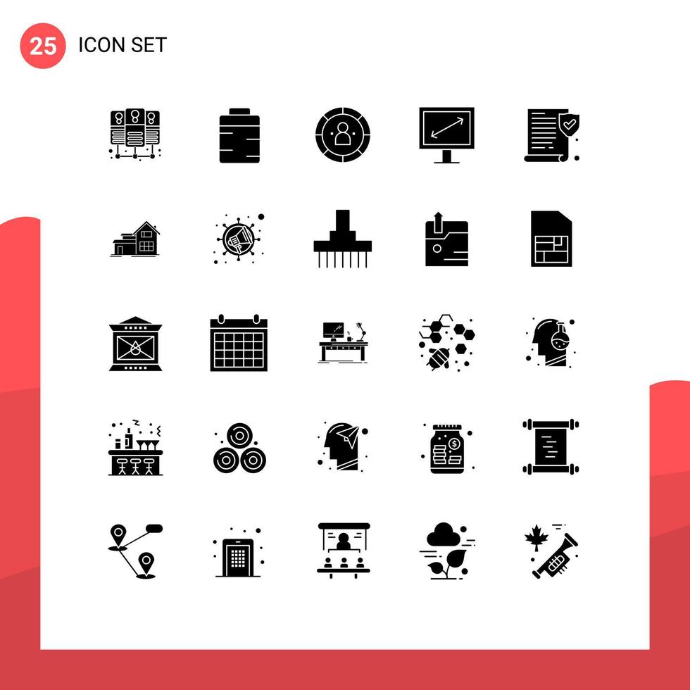 användare gränssnitt packa av 25 grundläggande fast glyfer av politik försäkring data TV diagonal redigerbar vektor design element