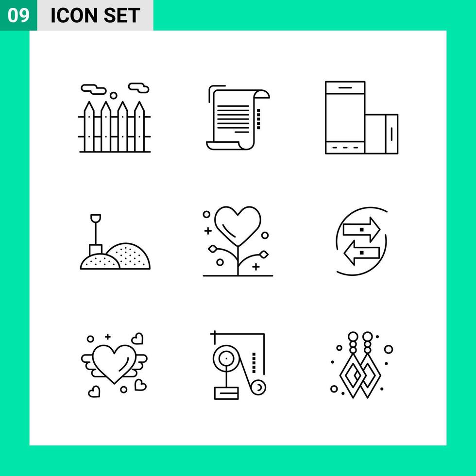 packa av 9 linje stil ikon uppsättning översikt symboler för skriva ut kreativ tecken isolerat på vit bakgrund 9 ikon uppsättning kreativ svart ikon vektor bakgrund