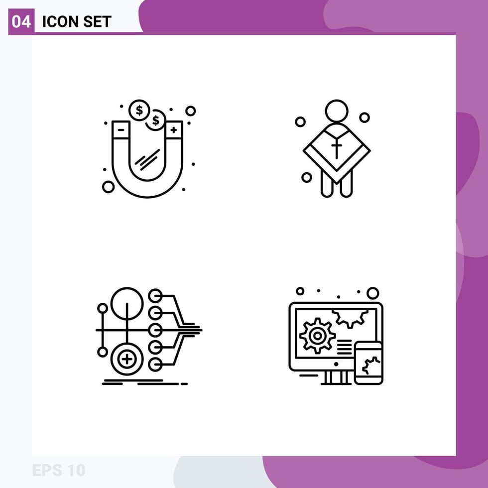 4 tematiska vektor fylld linje platt färger och redigerbar symboler av dollar intäktsgenerering magnetisk manlig pengar redigerbar vektor design element