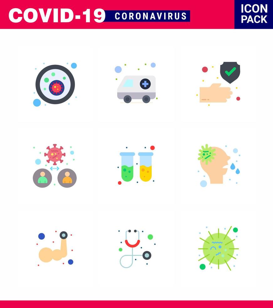 Corona Virus Disease 9 Flat Color Icon Pack saugen als Blutübertragung saubere Menschen Bakterien virales Coronavirus 2019nov Krankheitsvektor Designelemente vektor