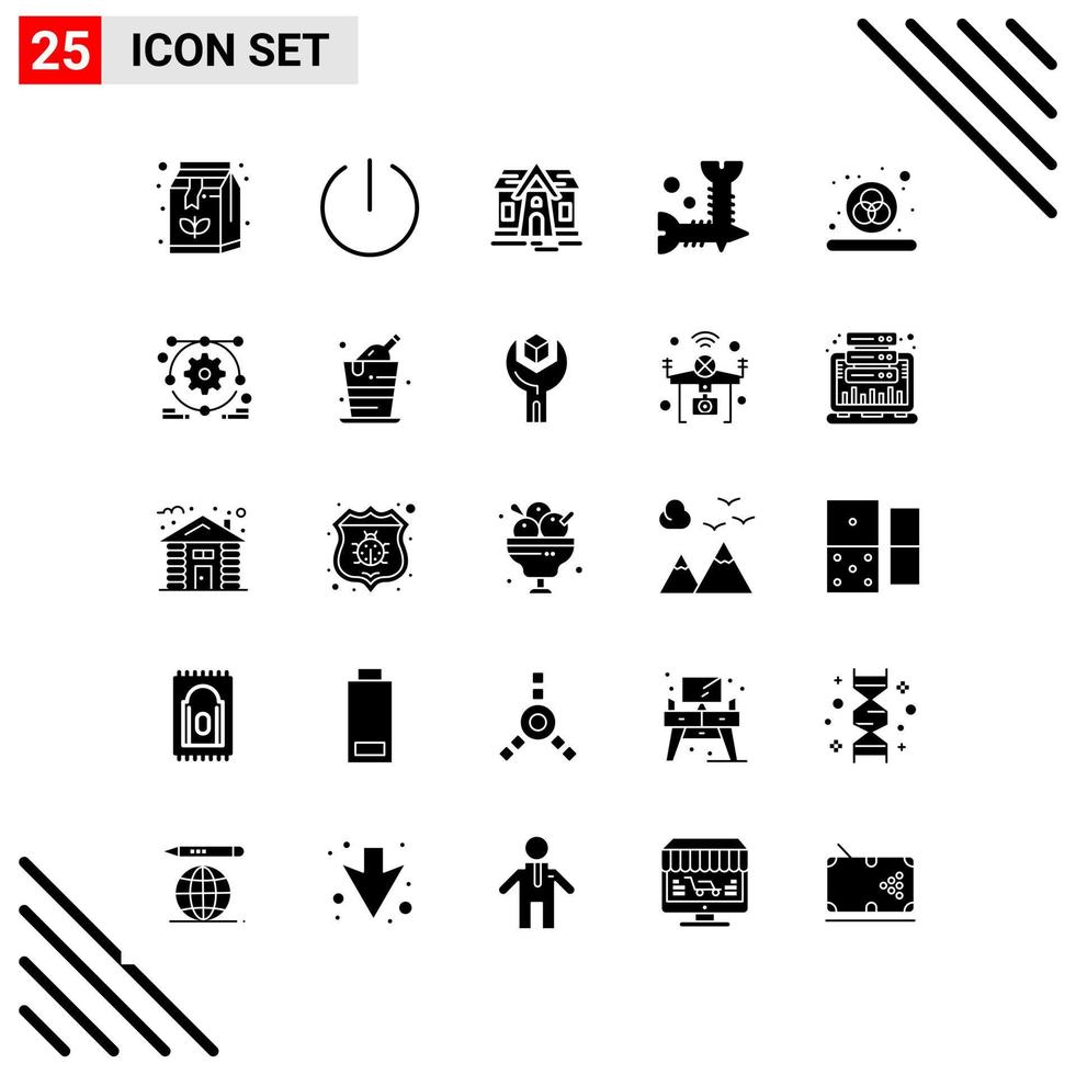 Pixel perfekter Satz von 25 soliden Symbolen Glyphen-Icon-Set für Website-Design und mobile Anwendungen Schnittstelle kreativer schwarzer Icon-Vektor-Hintergrund vektor