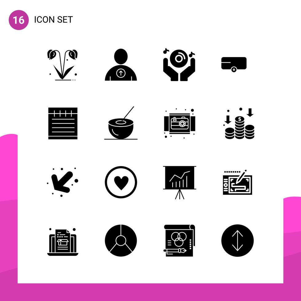 Glyph-Icon-Set Packung mit 16 soliden Icons isoliert auf weißem Hintergrund für reaktionsschnelles Website-Design, Print und mobile Anwendungen, kreativer schwarzer Icon-Vektorhintergrund vektor