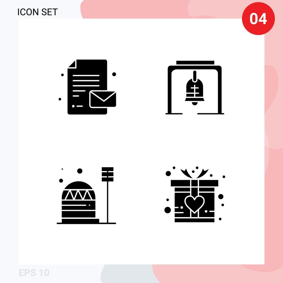 solides Glyphenpaket mit 4 universellen Symbolen für den Schulbau Alarm Kirchenglocke Wohnen editierbare Vektordesign-Elemente vektor